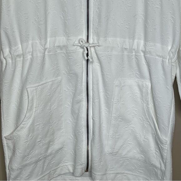 J. Valdi Palm Resort Wear White Full Zip Hooded Cinched Waist Tunic Swim Cover - Picture 5 of 16